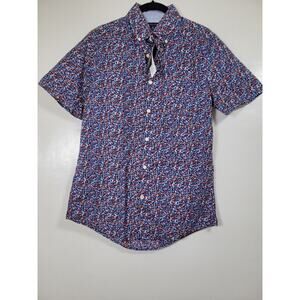 Tommy Hilfiger Men's Short Sleeve Printed Button Down Shirt in Custom Fit XS